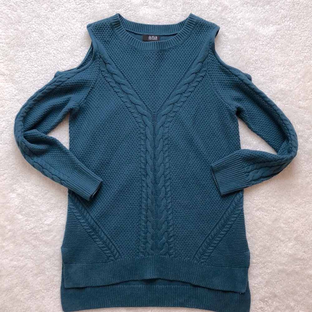 a.n.a. Open Shoulder Blue Textured Sweater